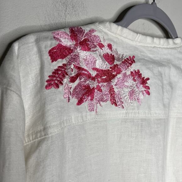 INC Jacket Womens XL White Pink Floral Embroidery Linen Zip Up Casual Bohemian - Picture 4 of 15